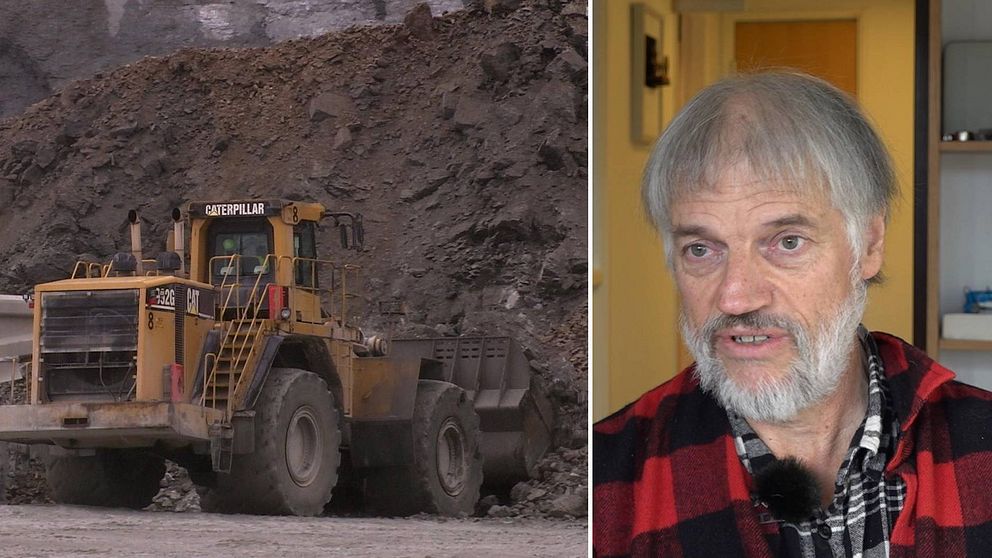 Till vänster: genrebild på grävmaskin i gruvmiljö. Till höger: Porträttbild på Anders Olof Öhlén.