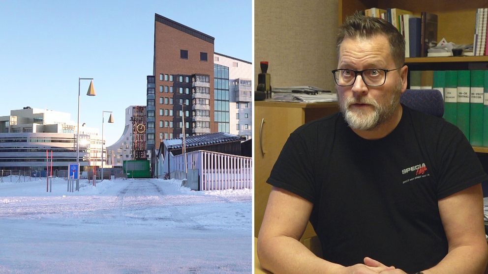 Joakim Lindholm, Byggnads ordförande i region Norrbotten, intervjuas av SVT och riktar skarp kritik mot Kiruna kommun som inte kräver att entreprenörerna tecknar kollektivavtal.