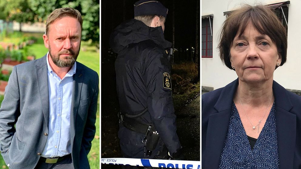 Porträtt av kammaråklagare Krister Frykman till vänster. Polis från mordnatten i Söderhamn i oktober i mitten och kammaråklagare Birgitta Fernlund till höger.