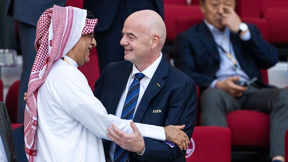 Gianni Infantino, Fifa, på plats i Qatar på England Iran.