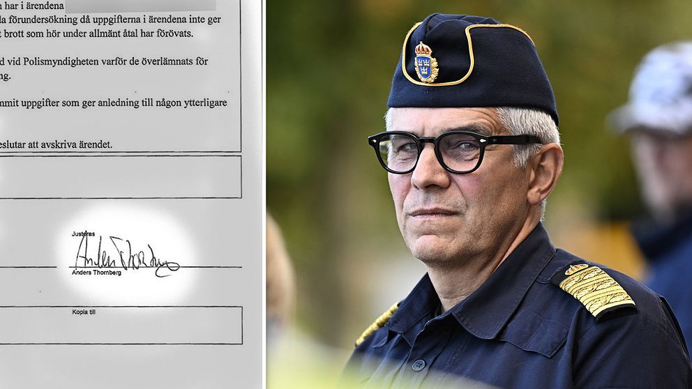 Underskrift och bild på Rikspolischef Anders Thornberg.