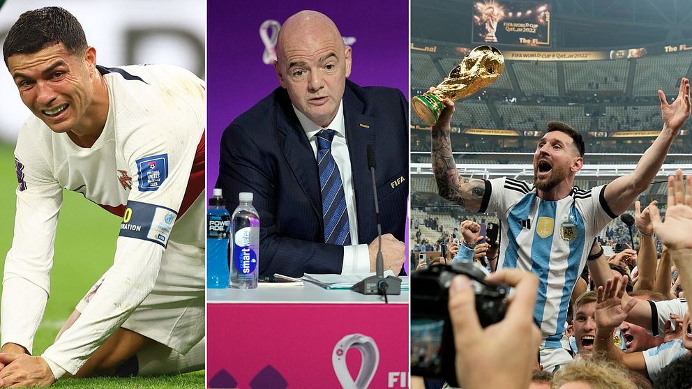 Cristiano Ronaldo, Gianni Infantino och Lionel Messi var tre av huvudpersonerna under fotbolls-VM i Qatar.