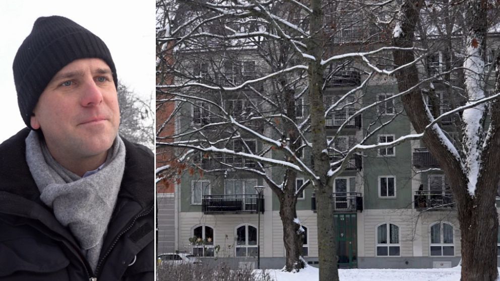 Bild på en man i mössa och en bild på lägenheter i ett snötäckt Karlstad. Mannen heter Anders Tallgren (S) och han berättar om sin vision för bostadssituationen i Karlstad hur han vill lösa bristen på bostäder.