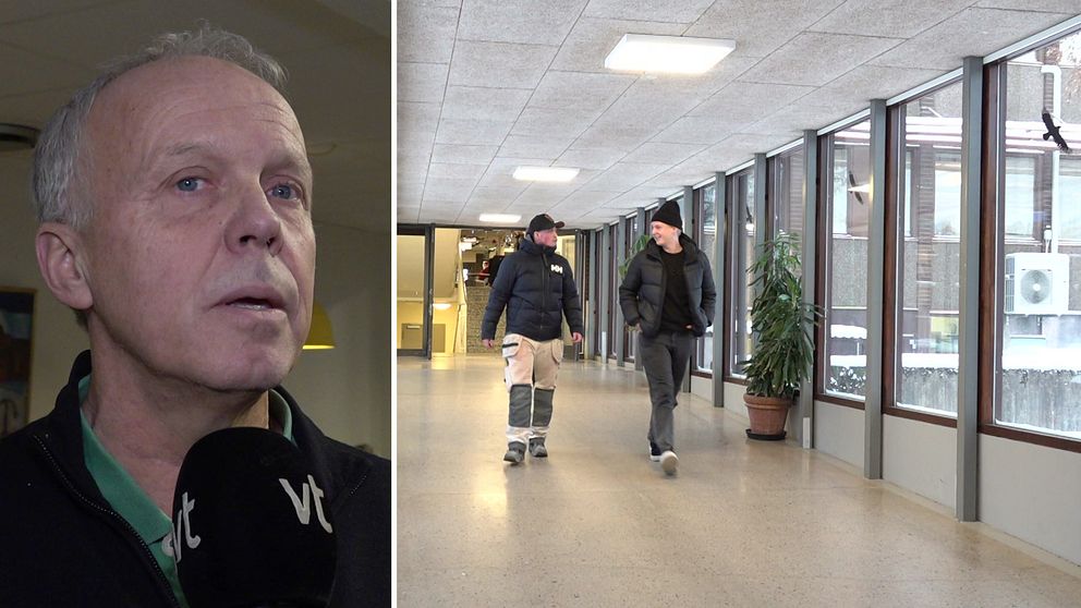 Bild på en äldre man som intervjuas och en bild på två ungdomar med jackor som går i en korridor. Mannen heter Jan Johansson och är skolchef på Nobelgymnasiet i Karlstad där ungefär 200 elever drogtestas varje år.