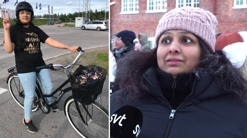 På bilden ser du 12-åriga Duaa Masood och hennes mamma Tahira Masood som hotas av utvisning till Pakistan efter tolv år i Sverige.