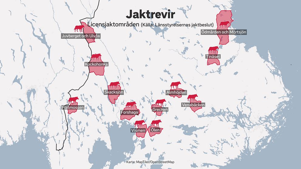 jaktreviren utmärkta på en karta, områden i Värmland, Dalarna, Örebro, Gävleborg och Västmanland omfattas.