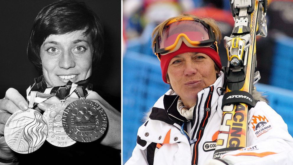 Rosi Mittermeier, till vänster med sina tre OS-medaljer från Innsbruck 1976, har gått bort – 72 år gammal.