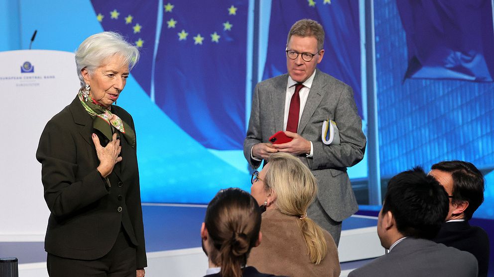 ECB-chefen Christine Lagarde under dagens räntebesked.