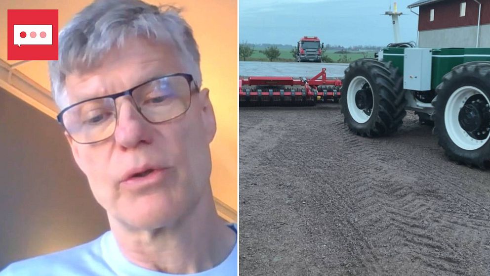Göran Bergkvist, professor inom jordbruksvetenskap på SLU och en bild på en lantbruksmaskin.