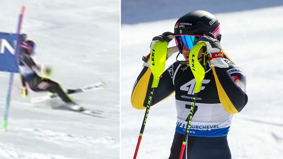 Anna Swenn Larsson åkte halvt ur i första slalomåket och missade avancemang.