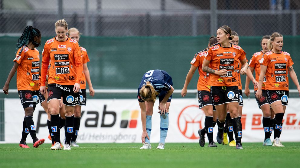 Kristianstad-spelare under en match i damallsvenskan.