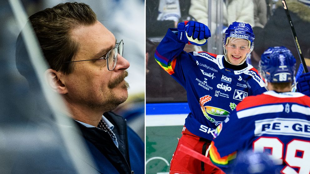 Leksand tränare Björn Hellkvist och jublande Antti Suomela.