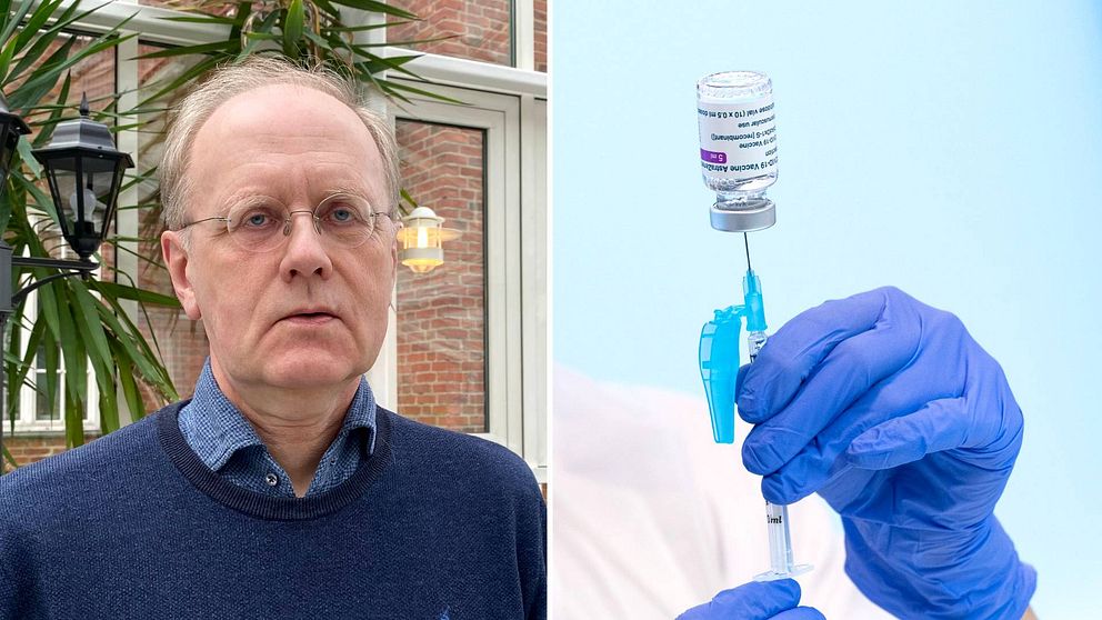 Till vänster i bild syns en man. Han heter Bengt Wittesjö och är smittskyddsläkare i Region Blekinge. Till höger i bild visas en spruta som fylls med vaccin.