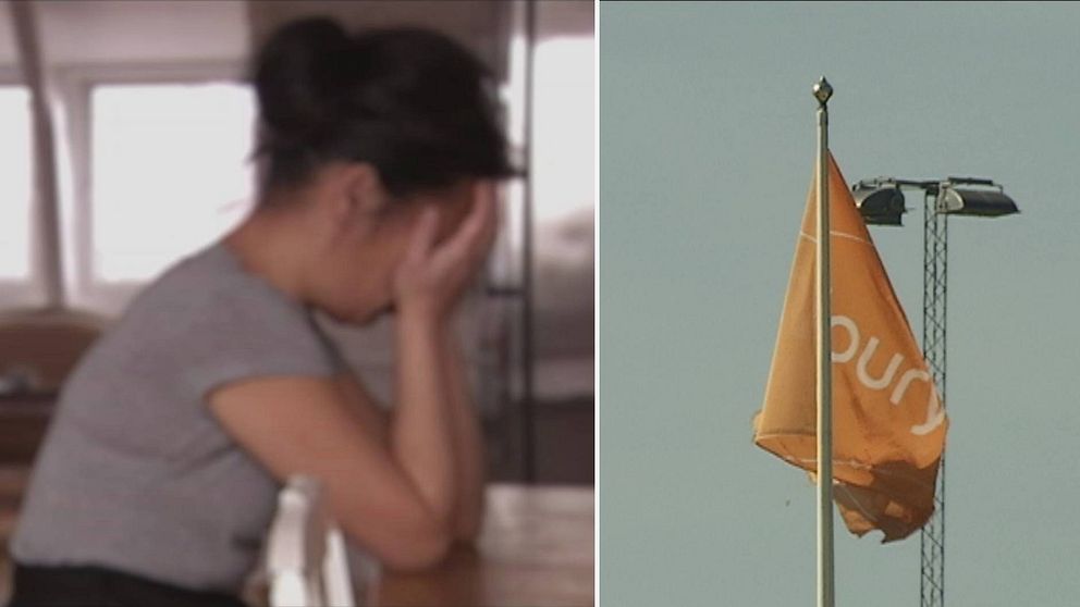 Kvinna som gråter, Nouryons logga på en flagga.