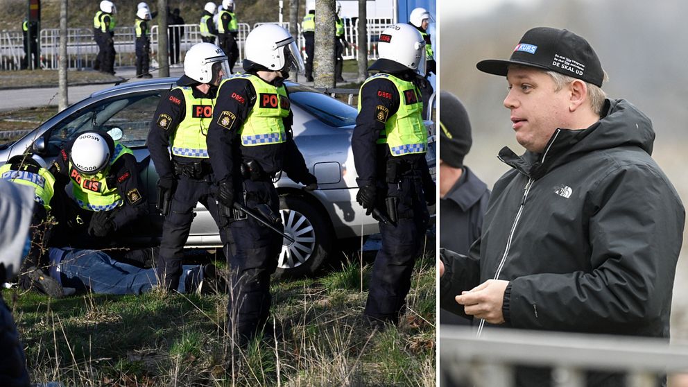 Påskupploppen på Skånegården i Malmö, Rasmus Paludan håller i en koran innan han bränner den.