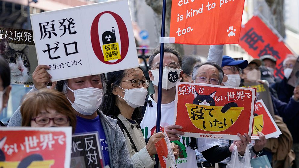 Människor demonstrerar mot kärnkraft i Tokyo.