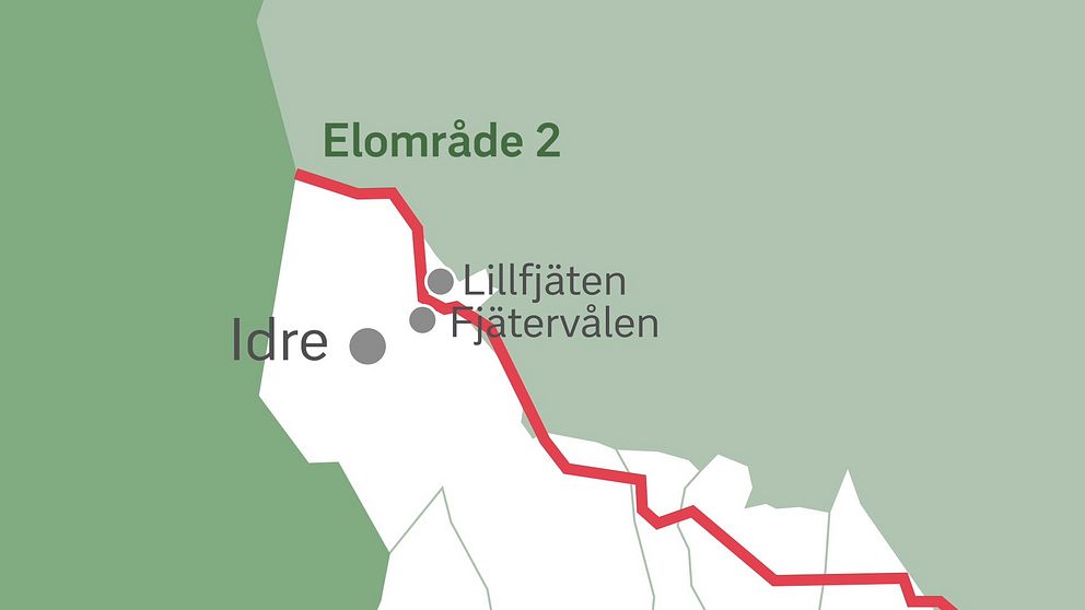 Lillfjäten ligger i norra Dalarna och precis norr om var elområdesgränsen dragits mellan område 2 och 3 (det vita området).