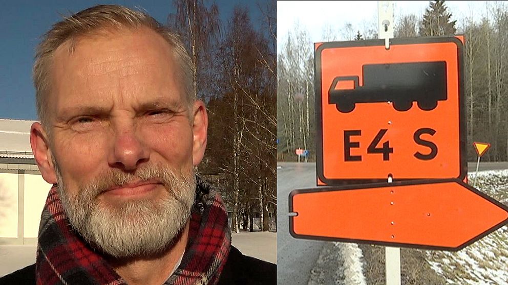 Stefan Dalin (S), kommunstyrelsens ordförande i Timrå / vägskylt.