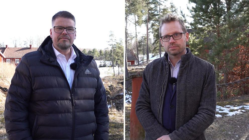 Salapolitikerna Anders Wigelsbo (C) och Erik Hamrin (M) på gruvområdet vid Sala silvergruva.