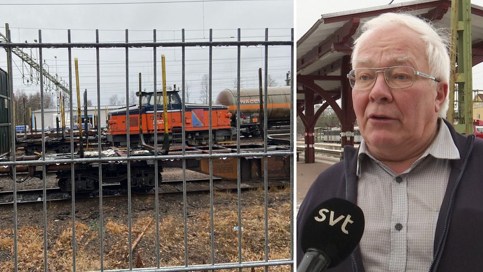 Bild på ett tåg på en tågbana bakom ett stängsel. Även en bild på en man i skjorta med vitt hår. Mannen heter Lars Yngström och är vd på Tågab. Han pratar om arbetsplatsolyckan i Kristinehamn där en man i 30-årsåldern avled under fredagen.