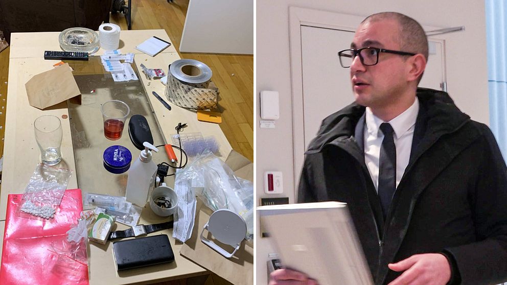Till vänster en bild på ett bort med narkotika på, till höger en man i glasögon, Cemal Özkan.