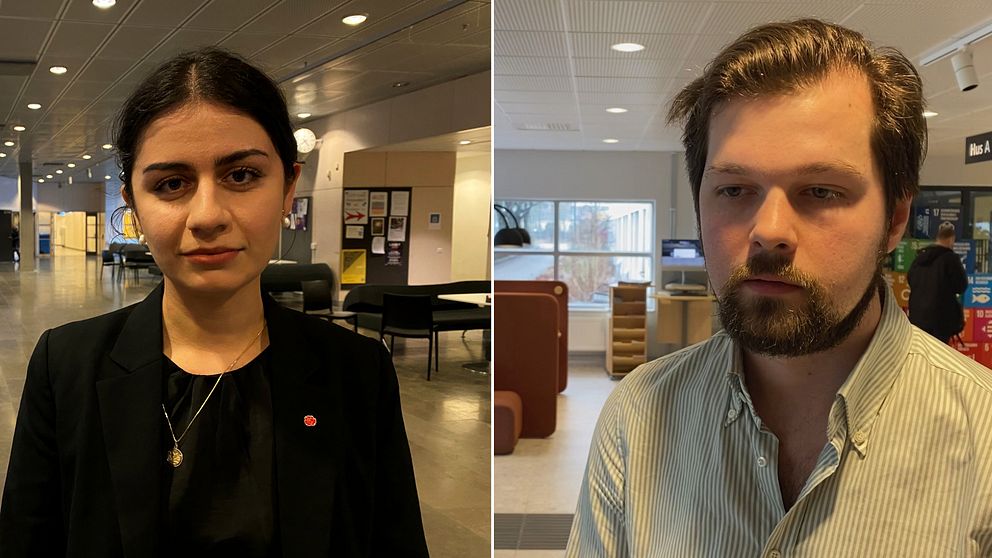 Tvådelad bild:  Shabnam Zamani (S), andre vice ordförande för gymnasie- och arbetsmarknadsnämnden i Kungsbacka kommun och Axel Storckenfeldt (M), ordförande för gymnasie- och arbetsmarknadsnämnden i Kungsbacka kommun.