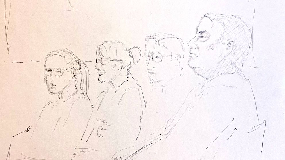 Teckning av Liselottes familj från rättssalen.