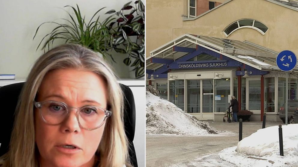 Kvinnosjukvårdens verksamhetschef Helena Dalin / entrén Örnsköldsviks sjukhus.
