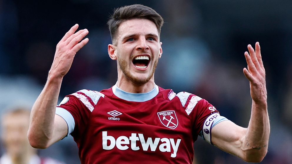 Declan Rices West Ham är en av klubbarna vars tröjsponsor i framtiden inte får synas på matchtröjorna.