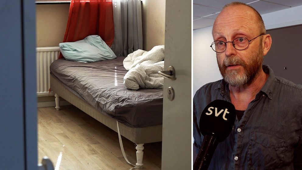 en säng i ett rum för hemlösa och en socialchef i Borlänge Thomas Ahlin.