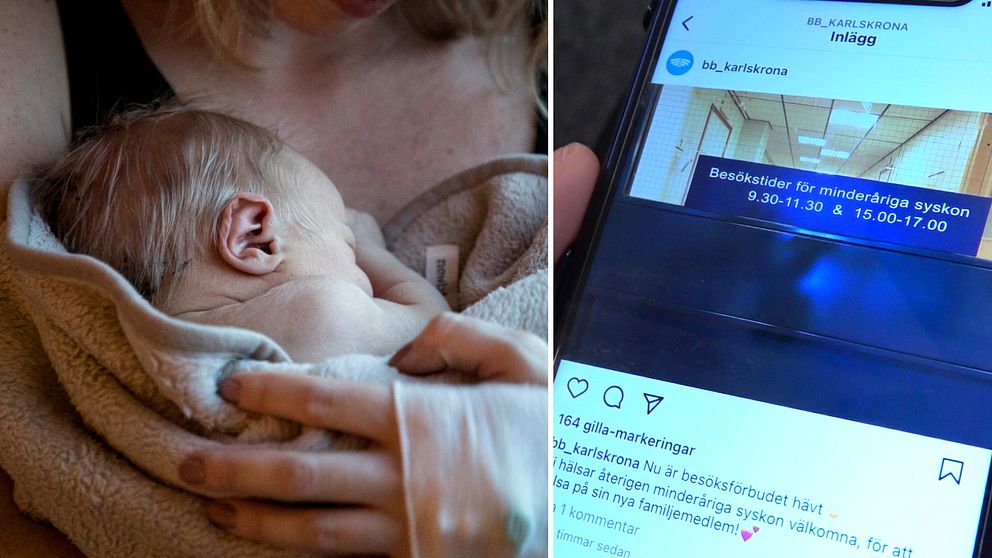 Bebis, besöksförbud BB Karlskrona, Blekingesjukhuset, spädbarn, mobiltelefon, Instagram, syskon, syskonbesök