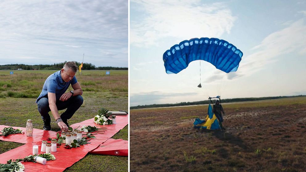 Chefsinstruktören för Umeå Fallskärmsklubb i ett flygplan. Han fortsätter hoppa fallskärm trots traumat efter flygkraschen 2019.