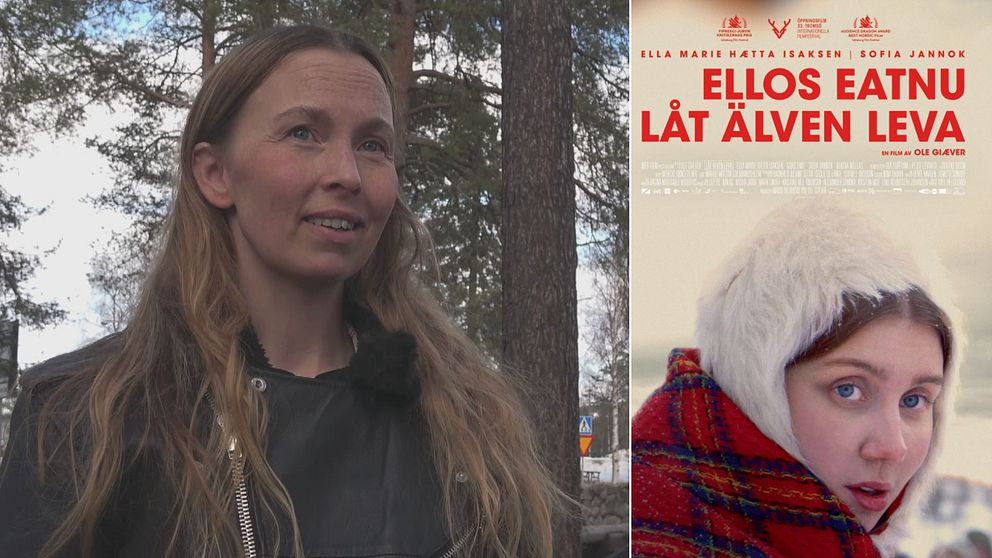 till vänster Sofia Jannok; till höger affisch för filmen ”Ellos Eatnu”