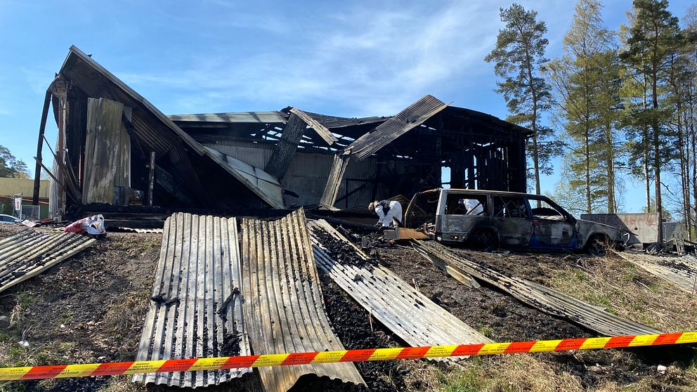 Utbrända lokaler i Degerfors. Elhärjades i början av maj.