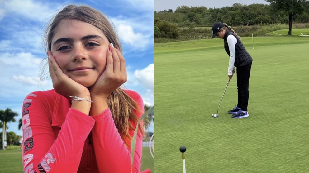 Se nioåriga Bella Simões på golfbanan