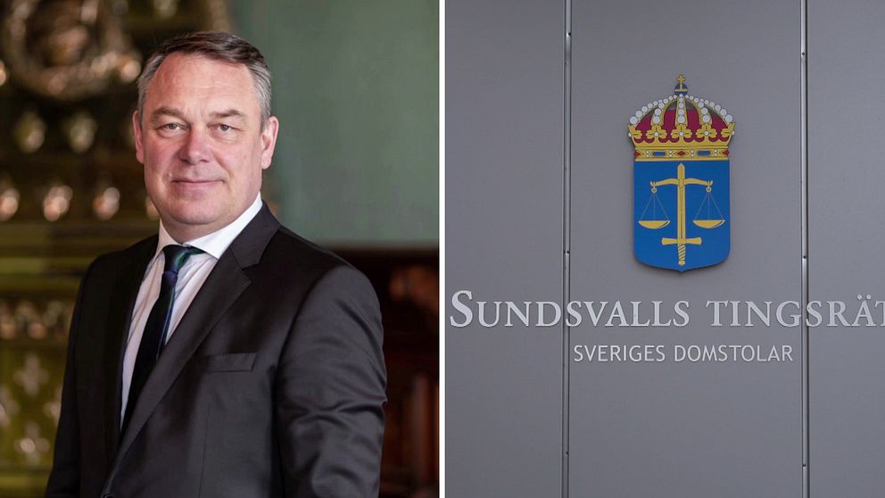 Bilden är ett montage. Till vänster syns familjens ombud Fredrik Lindberg. Han har kostym på sig och tittar rakt in i kameran. Till höger syns en skylt bild på Sundsvalls tingsrätt.