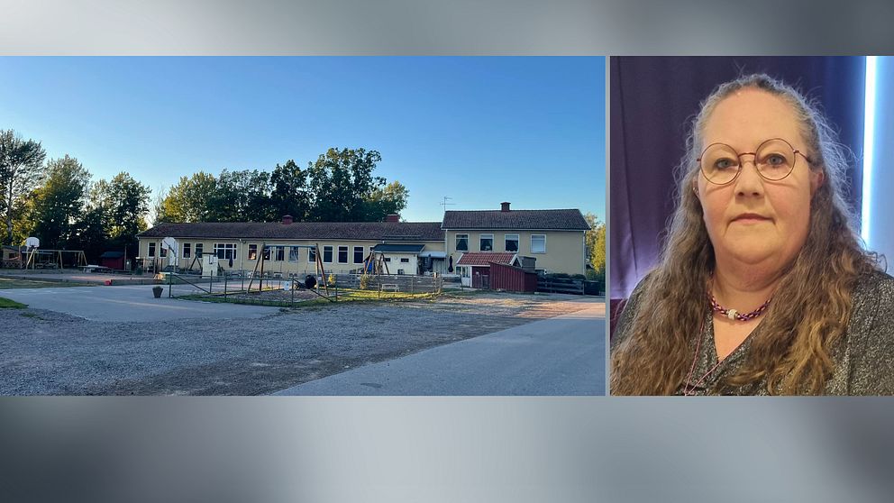 Till vänster: bild på Gårdeby friskola i Söderköping. Till höger: bildpå Ingela Karlbom, orförande för styrelsen på gårdeby friskola.