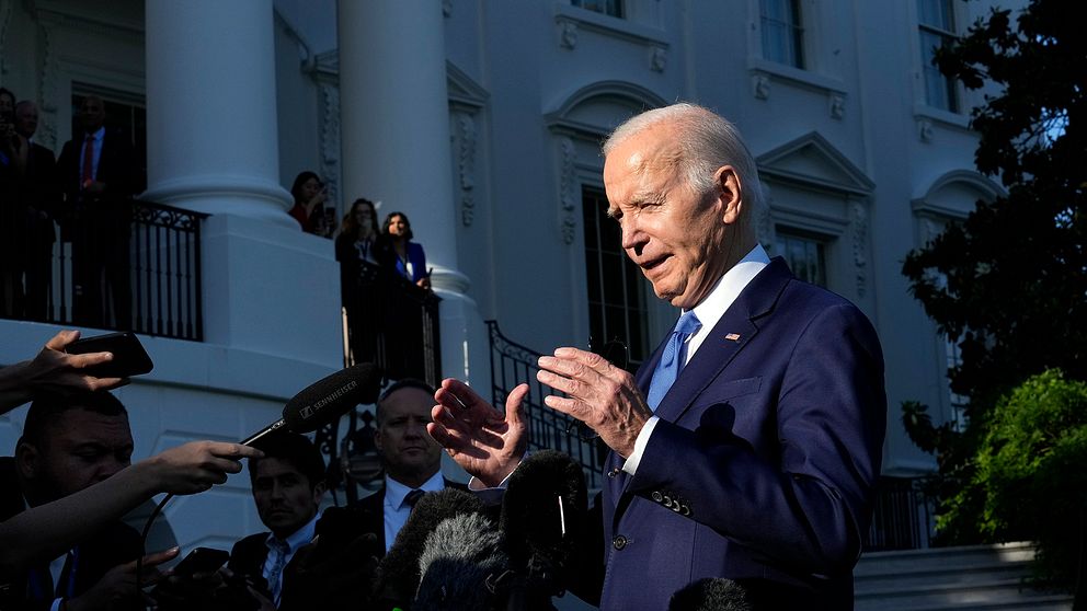 USA:s president Joe Biden som talar inför press. Arkivbild.