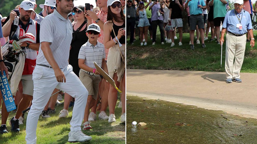 Emiliano Grillos boll åkte med i bäcken i fem minuter i PGA-touren.