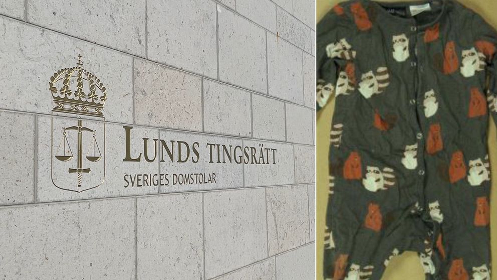 Fasaden av Lunds tingsrätt. Bild på den mördade pojkens pyjamas.