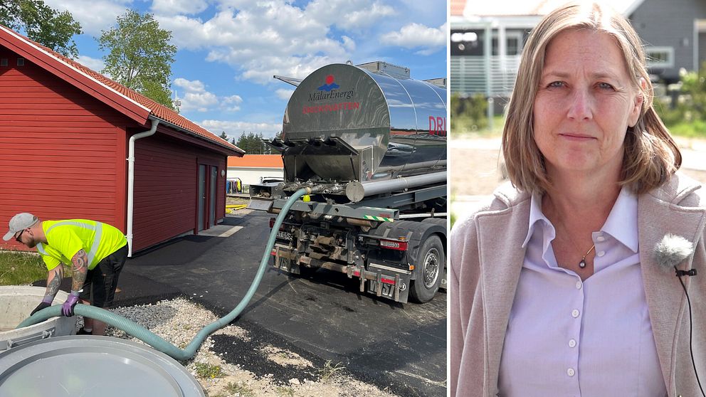 Delad bild med tankbil och Ann-Charlotte Duvkär, vd Mälarenergi Vatten.