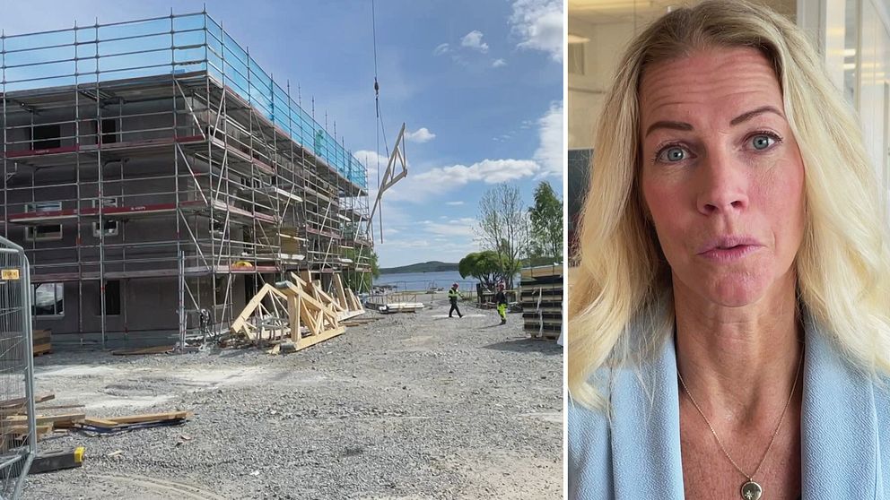 Två snickare jobbar med ett hus, Anna Ersson, marknadschef hos Skebo,