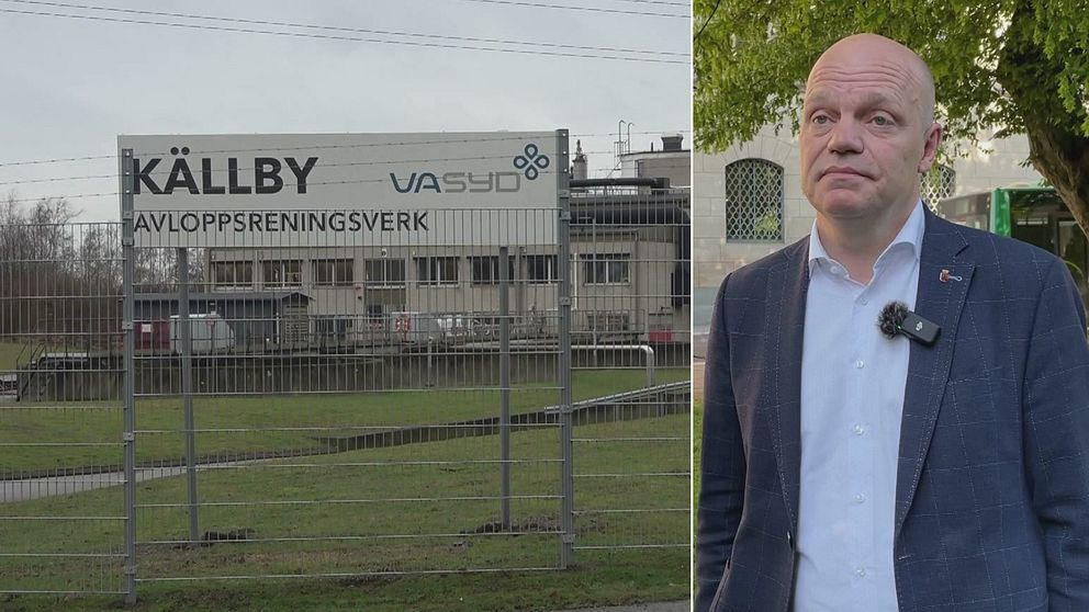 Till vänster: skylt vid ingång till Källby reningsverk i Lund. Tlill höger: kommunstyrelsens ordförande i Lund Anders Almgren (S).
