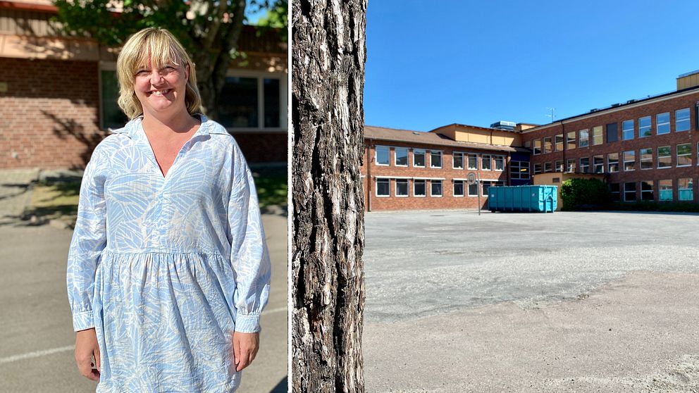 Emma Crawley, Utvecklare Pedagogiska skolgårdar, Västerås stad står utanför Skiljeboskolani Västerås, som är en av fem skolor där skolgården ska göras om.