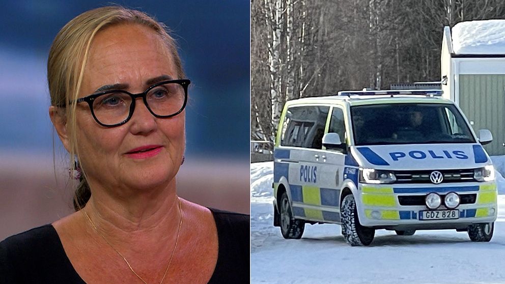 Ingela E Hessius, brottmålsadvokat och rättsexpert, bild på polisbil utanför hus.