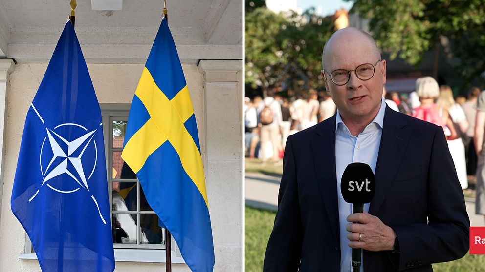 Nato och Sveriges flagga till vänster. Till höger Mats Knusson.