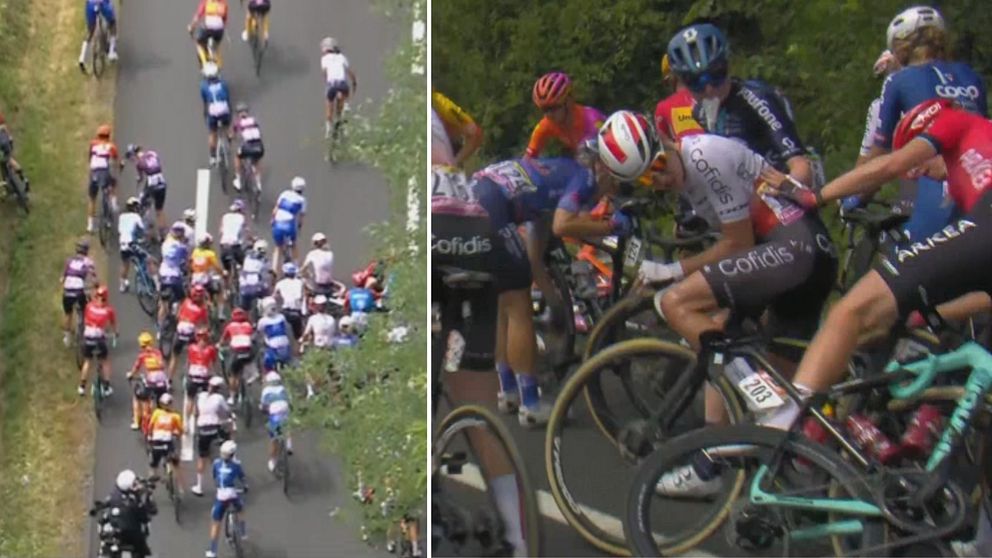 Nathalie Eklund fastnade i en masskrock på Tour de France.