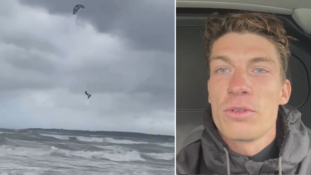 Kitesurfaren Per Pertoft från Ängelholm slog rekord när han hoppade 27,6 meter upp luften i Skälderviken.