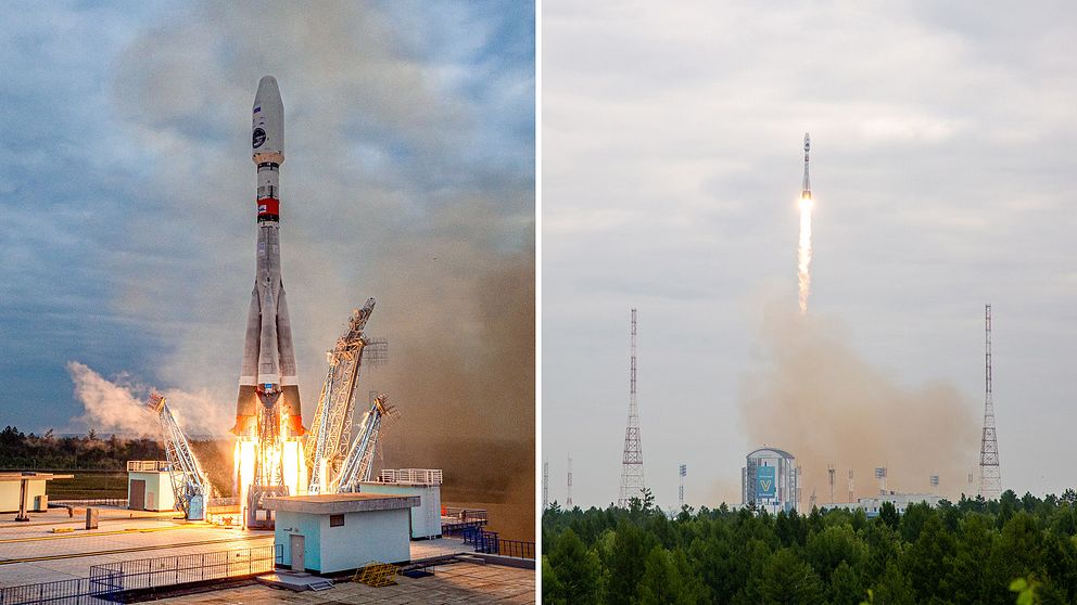 Här skjuts Luna-25 upp vid den ryska rymdbasen Vostotnnyj.