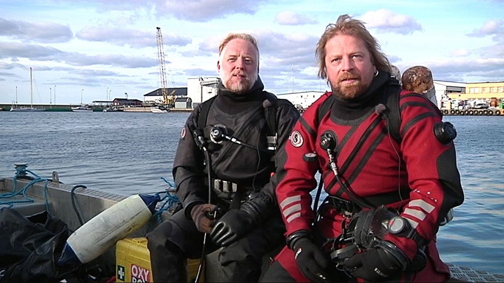 Jens Lindström och Jim Hansson, marinarkeologer vid Sjöhistoriska museet, hittade Solen vid Lindsholmsbron.